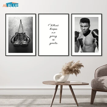 Nordic Plátno Na Maľovanie Boxer Ali Motivačné Citáty Múr Umenia Plagátu A Tlač Vintage Rukavice Obrázok Pre Obývacia Izba Domova