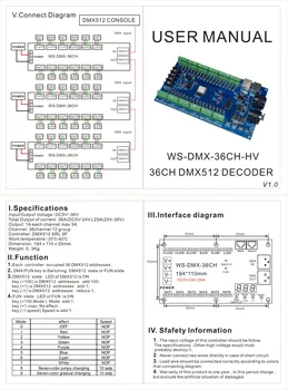 36CH DMX512 Stmievač 36 Kanálový DMX Decoder 13group RGB výstup,LED Ovládača DMX512 XRL 3pin radič WS-DMX-36CH/HV DC5V-24 5V-36V