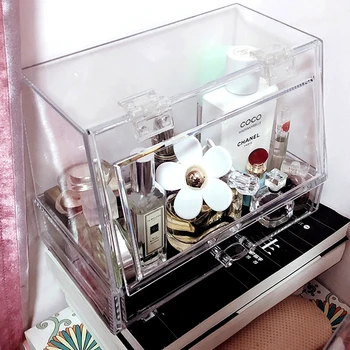Kozmetické Úložný Box Make-Up Organizátor Box Ploche Prachotesný Parfum Rack Starostlivosti O Pleť Skladovanie Rúž Stojan Nechtov Kefkou Držiteľ