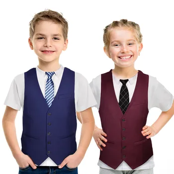 Zábavné Strán Deti Móda Oblek, kravatu 3D Vytlačené T-shirt Deti T shirt Chlapcov/Dievčatá Cartoon Cool Tričká