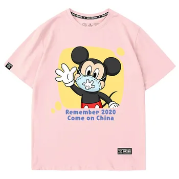 Disney Elegantný Módy Mickey Mouse Masky Karikatúra Tlače O-Krku Pulóver Krátky Rukáv T-Shirt Ženy Unisex Páry Tee Topy 6 Farieb