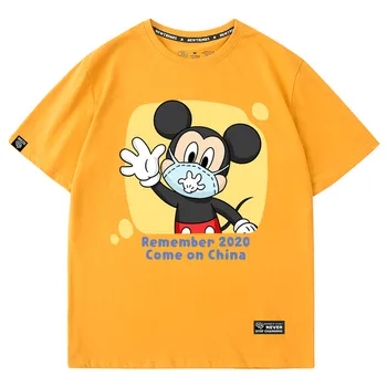 Disney Elegantný Módy Mickey Mouse Masky Karikatúra Tlače O-Krku Pulóver Krátky Rukáv T-Shirt Ženy Unisex Páry Tee Topy 6 Farieb