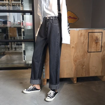 Džínsy Ženy Pevné Retro BF Jednoduché Streetwear Voľné Študent Dámske Oblečenie Vysoký Pás All-zápas kórejský Štýl Ulzzang Elegantné Bežné