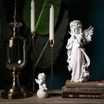 Retro biela little angel socha David Venuša vybavenie domov obývacia izba víno kabinet omietky, sochy, dekorácie, ozdoby