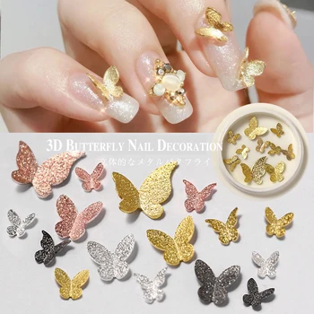 3D Butterfly na Nechty, Dekorácia DIY Manikúra Kovové Luk Nechtov Príslušenstvo Matné Zlatý Motýľ