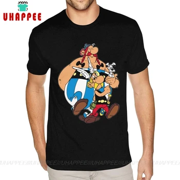 Cvičenie Asterix A Obelix Tee Košele pre Mužov Osobné Krátke Rukávy Plný Bavlny Čierne Posádky Tričko