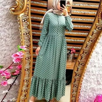 Tlače Dot Plus Veľkosť Maxi Šaty Žien Dubaj Arabských Moslimských Volánikmi Zloženke Dlhé Šaty Islam Abaya Ramadánu Islamské Oblečenie S-5XL