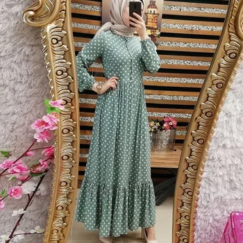 Tlače Dot Plus Veľkosť Maxi Šaty Žien Dubaj Arabských Moslimských Volánikmi Zloženke Dlhé Šaty Islam Abaya Ramadánu Islamské Oblečenie S-5XL
