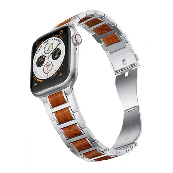 Drevené popruh Pre apple hodinky kapela 44 mm 40 mm 42mm 38mm Nerezovej Ocele pre iwatch Náramok pre Apple hodinky série 5/4/3/2 se 6