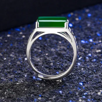 Luxusné Retro 925 Silver Mužov Krúžok Geometrické Prírodné Green Jade Emerald Otvoriť Snubný Prsteň Strany Človeka, Šperky, Darčeky Kvapka Loď