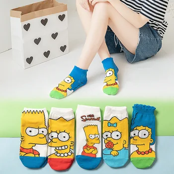 Ponožky Ženy Streetwear Cartoon Simpsonovci Ponožky Nastaviť Harajuku Kawaii Roztomilé Ponožky Pack Bavlna Zábavné Ponožka Žena Sox 5 Párov 1 Lot Sox