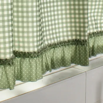 Zelená biela kockovaná krátke hotové záclony č rod bay okno čipky pol opony spálňa oblasť opony semi tieniace tkaniny