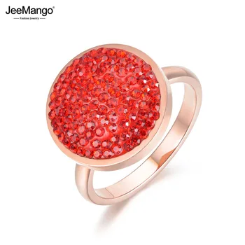 JeeMango Rose Gold Farby, Okrúhly Tvar Snubné Prstene, Šperky z Nerezovej Ocele, Čierna/Červená Drahokamu Prstene Pre Ženy Anneau JR18031
