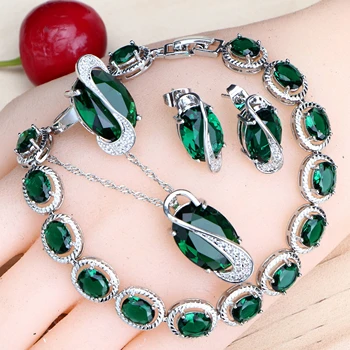 Zelený Prírodný Oxid Zirkoničitý Ženy Šperky Sady Striebro 925 Kostýmov, Šperkov, Svadobné Svadobné Náušnice Krúžky Prívesok Náramky, Náhrdelník