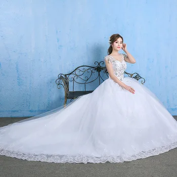 Luxusné Svadobné Šaty 2020 Elegantné Plesové Šaty V Krku Appliques Korálkové Princezná Plus Veľkosť Svadobné Šaty Crystal Vestido De Noiva