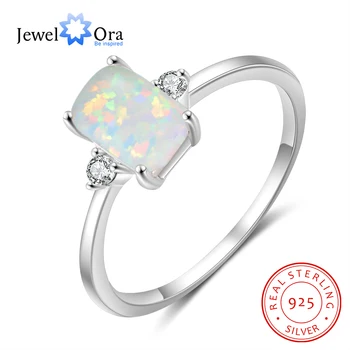 JewelOra 925 Sterling Silver White Opal Prsteň so Zirkónom Obdĺžnikový Opal Prstene pre Ženy, Jemné Šperky Deň matiek Darčeky