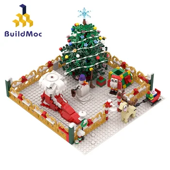 Buildmoc Tvorca Priateľmi Zábavné Vianočné Zime Obec, Mesto Vlak Dekorácie Stavebné Bloky Santa Claus Tehly Hračky, Darčeky