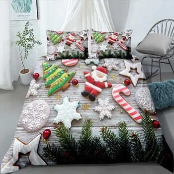 2/3 Kusov Santa Claus posteľná bielizeň Nastaviť Veselé Vianoce Farebné Obliečky Kryt Snowflake Kryt Nastavenie 3D Tlač Vianočný Stromček, prehoz cez posteľ