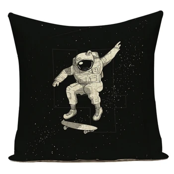 Cartoon Astronaut Vankúš Raketu Na Mesiac Vankúš Tmavé Staromódnou Dekoratívne Obývacia Izba, Spálňa Kryt Vankúš Kissen