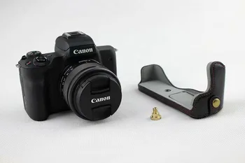 PU Kožené Chrániť Pol Prípade Grip pre Canon Eos M50 Fotoaparát