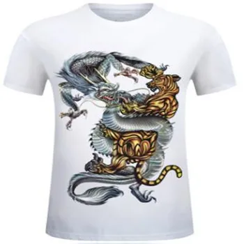 Nové 2020 3D Krátke Rukávy T-shirt Výbuchu Despotický Osobnosti T-shirt S Stereo XL - Drak a tiger