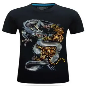 Nové 2020 3D Krátke Rukávy T-shirt Výbuchu Despotický Osobnosti T-shirt S Stereo XL - Drak a tiger