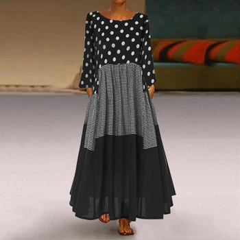 Letné Šaty Žien 2020 Vintage Elegantné Bavlnená Posteľná Bielizeň Dot Tlače Koberčeky Maxi Šaty Bežné Plus Veľkosť Voľné Dlho Party Šaty Vestido