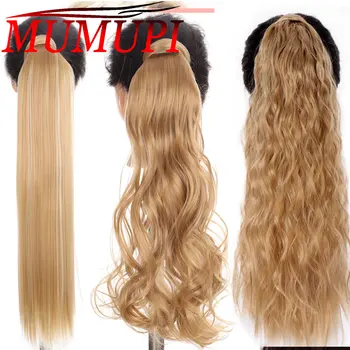 Clip in predlžovanie vlasov copu prirodzený chvost režijné náklady pre ženy dlhé rovné syntetické falošné vlasy MUMUPI