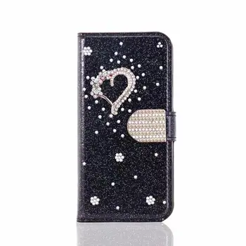 Móda Diamond Láska Srdce Peňaženky Flip Bling Lesk Kožené puzdro Pre Samsung Galaxy Note 20 10 9 8 S10E S10E s rezacím zariadením S10/9/8 Plus