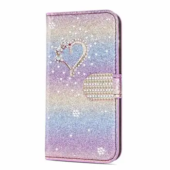Móda Diamond Láska Srdce Peňaženky Flip Bling Lesk Kožené puzdro Pre Samsung Galaxy Note 20 10 9 8 S10E S10E s rezacím zariadením S10/9/8 Plus