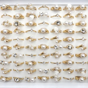 Zmiešaná Konštrukcia Zirkón Šperky Prstene Pre Dievčatá, Zlatá Farba Zmiešané Veľkosť 50pcs/veľa Veľkoobchod