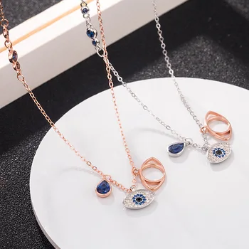 2019 Najnovšie 925 Sterling Silver Devil ' s Eye Crystal Náhrdelník Blue Eye Crystal Prívesok Krátke Clavicle Náhrdelník Šperky