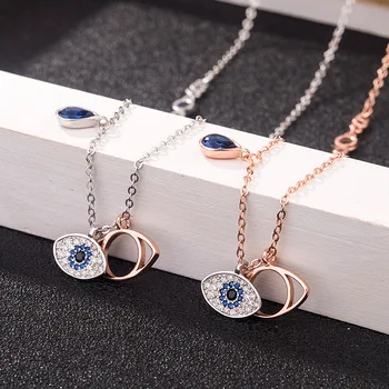 2019 Najnovšie 925 Sterling Silver Devil ' s Eye Crystal Náhrdelník Blue Eye Crystal Prívesok Krátke Clavicle Náhrdelník Šperky