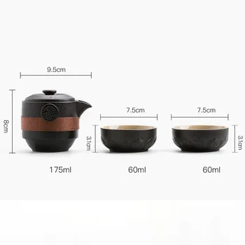 Black Ceramic Teapots s 2 Šálky Čaju Sady Prenosná Cestovná Kancelária Filter Teaware Doprava Zadarmo