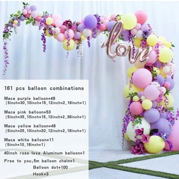 161pcs Láska Pastel Balóny Macaron Fialová Ružová Žltý Balón Garland Arch Auta Svadby, Narodeniny Dieťa Sprcha Dekorácie