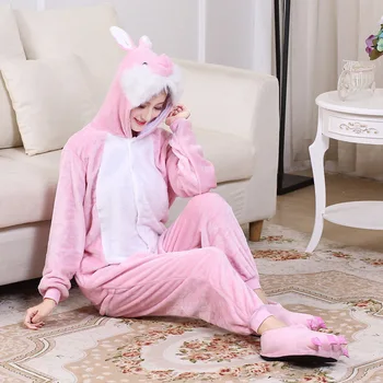 Ružový Zajačik Kigurumi Ženy Pyžamo Cartoon Zvierat Onesies Pre Dospelých Králik Pyžamá Cosplay Kostým Flanelové Sleepwear Kombinézu