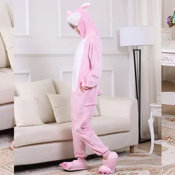 Ružový Zajačik Kigurumi Ženy Pyžamo Cartoon Zvierat Onesies Pre Dospelých Králik Pyžamá Cosplay Kostým Flanelové Sleepwear Kombinézu