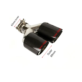 Univerzálny 63mm Výfukové plyny Áut Tipy Dual-zásuvky Šál pre SUV Auto Uhlíkových Vlákien Výfukového Potrubia Vľavo, Vpravo Lesklé Čierne Vonkajšie 89mm