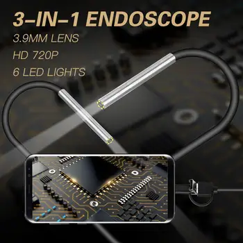 3.9 mm Endoskopu Fotoaparát Drobné Objektív Android Endoskopu 6 LED Micro USB Typu C 3 v 1 Nepremokavé Inšpekcie Pre Android PC Borescope