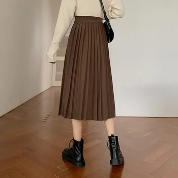PEONFLY Vysoký Pás Ženy Sukne Bežné Vintage Pevné Skladaný Polovici Teľa Midi Sukne Dámske Módne Jednoduché Saia Mujer Faldas