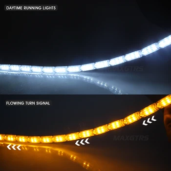 2x Auto Vodotesný Flexibilný Biely/Žltý Switchback LED Knight Rider Pásy Svetla Svetlometov Sekvenčné Flasher DRL Zase Signál