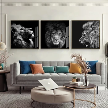 Moderné Zvieratá Čierne a Biele Levy Plátno Umenie Maľby Nástenné Plagáty A Vytlačí Lions Obrázky Pre Obývacia Izba Dekor Cuadros