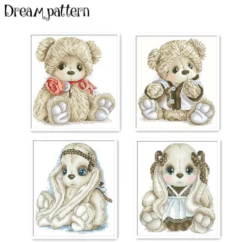 Králik medveď cross stitch package Králik s lukom zvierat 18ct 14ct 11ct tkaniny bavlnené nite na výšivky HOBBY ručné vyšívanie