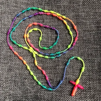 Doprava zadarmo 6pcs/rainbow pack lano ruženec/ručne pletený uzol náhrdelník náboženské kábel rosario