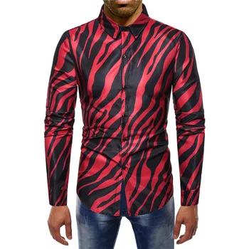 MarKyi 2019 nový príchod pruhované tričko mužov bavlna, dlhý rukáv kvalitné zebra vzor pánske šaty tričko kontrast