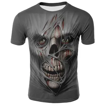 Letné pánske T-shirt bežné okrúhlym výstrihom, krátke rukávy T-shirt diabol lebky módne módne značky, lebka 3D T-shirt muž