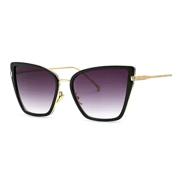2021 Nové Dizajnér Značky Cateye slnečné Okuliare Ženy Vintage Kovové Okuliare Pre Ženy Zrkadlo Retro Lunette De Soleil Femme UV400