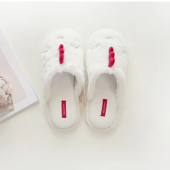 Kawaii Šilhající kuriatko fleece domáce papuče topánky ženy bežné zimné krátke plyšové kožušiny biela spálňa papuče ženy