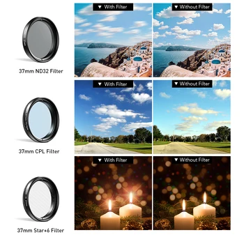 APEXEL 9in1 37mm Gradient filter Lens Kit 0.45 x širokú+15x makro Objektív Postupné Modrá Červená Farba Filter+CPL+ND+Star Filter pre telefóny