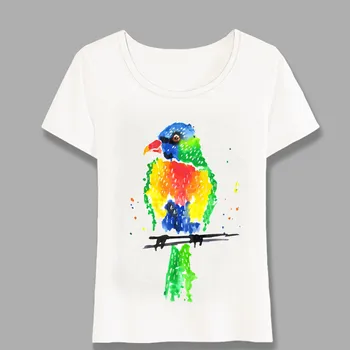 Ženy t-shirt Farebné Tit Vták Akvarel T-Shirt Krásne Milovníkov Vtákov Bežné Topy Ženský Čaj Roztomilý Dievča Krátky Rukáv Harajuku